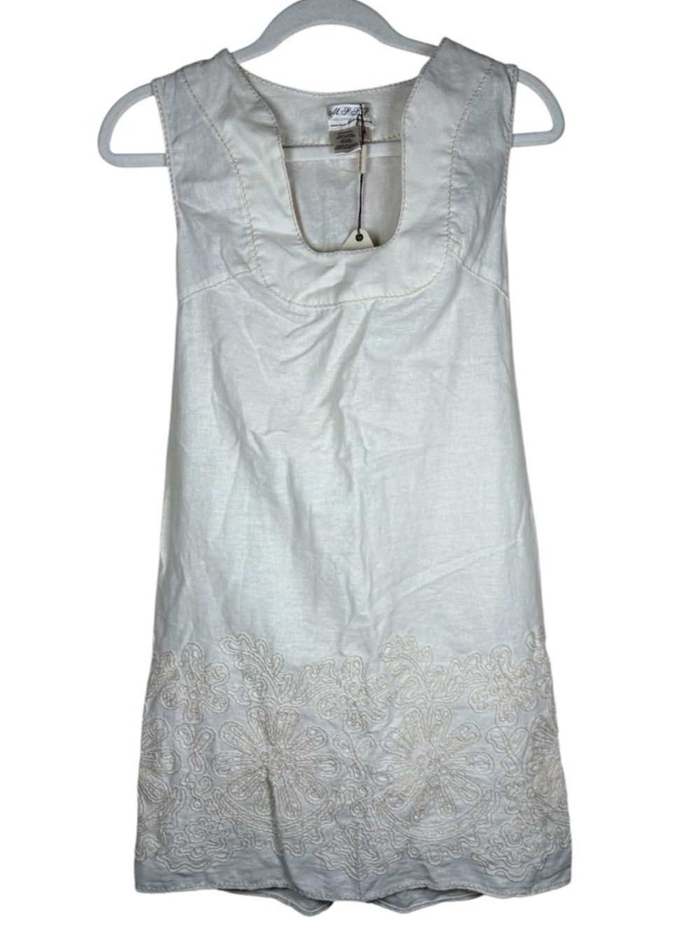 NWT MSSP/ MAX STUDIO   Cream Linen Embroidered Sleeveless Dress Sz XS Sheath